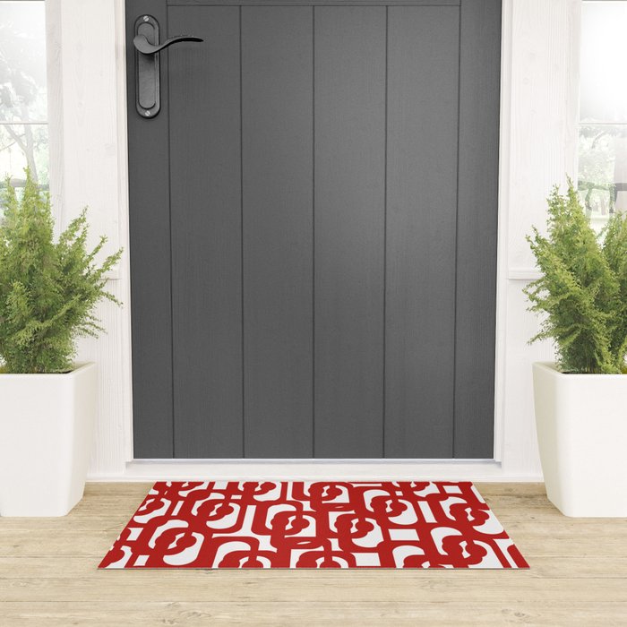 Mid Century Modern Contemporary Loop Pattern in Red and White Welcome Mat Gallery Image 3