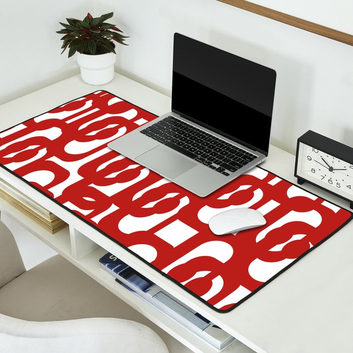 Mid Century Modern Contemporary Loop Pattern in Red and White Desk Mat Gallery Image 2