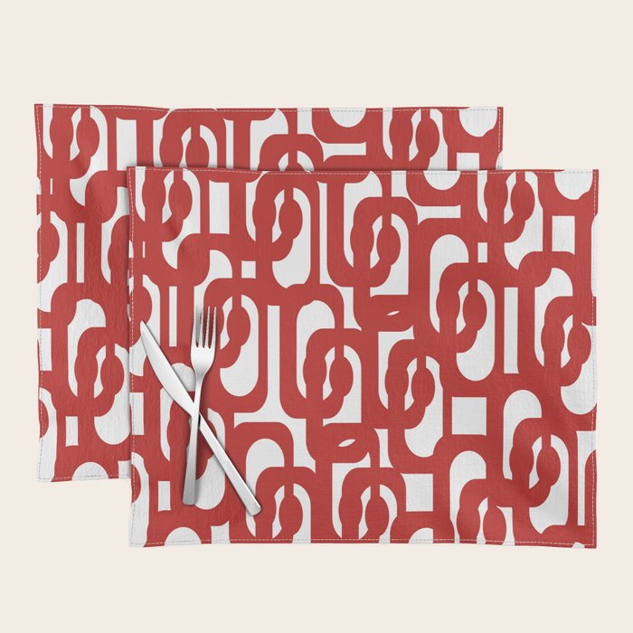 Mid Century Modern Contemporary Loop Pattern in Red and White Placemat Gallery Image 1