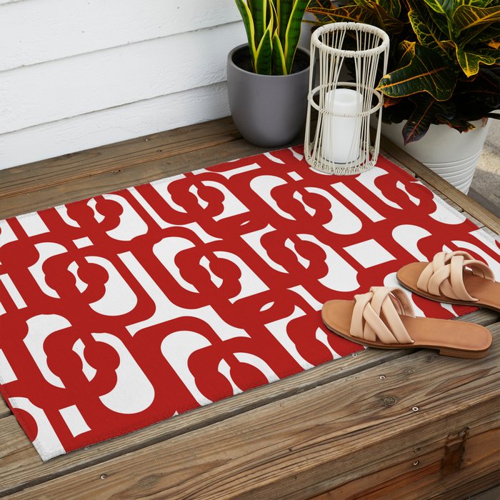 Mid Century Modern Contemporary Loop Pattern in Red and White Outdoor Rug Gallery Image 2