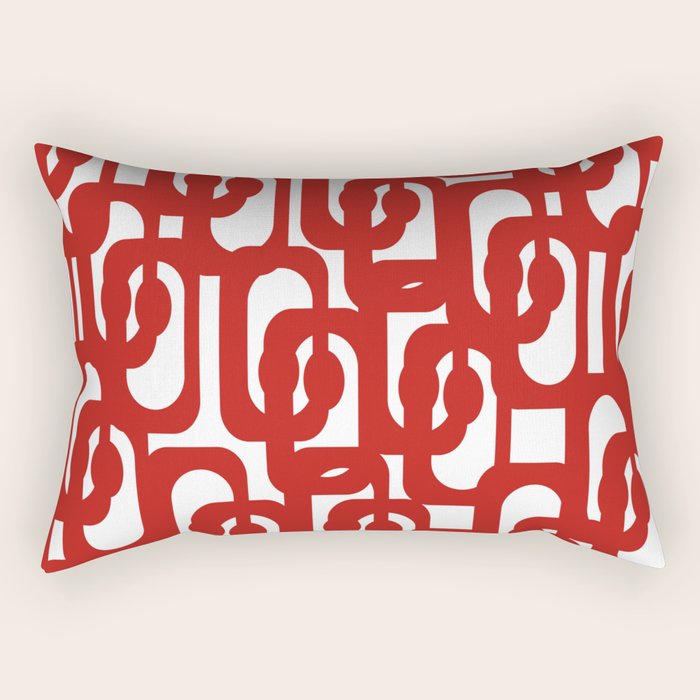 Mid Century Modern Contemporary Loop Pattern in Red and White Rectangular Pillow Gallery Image 2