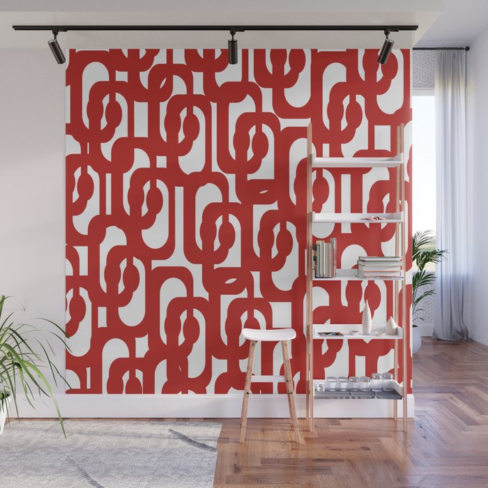 Mid Century Modern Contemporary Loop Pattern in Red and White Wall Mural Gallery Image 1
