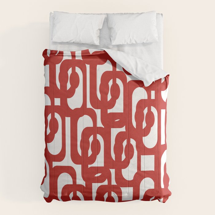 Mid Century Modern Contemporary Loop Pattern in Red and White Comforter Gallery Image 6