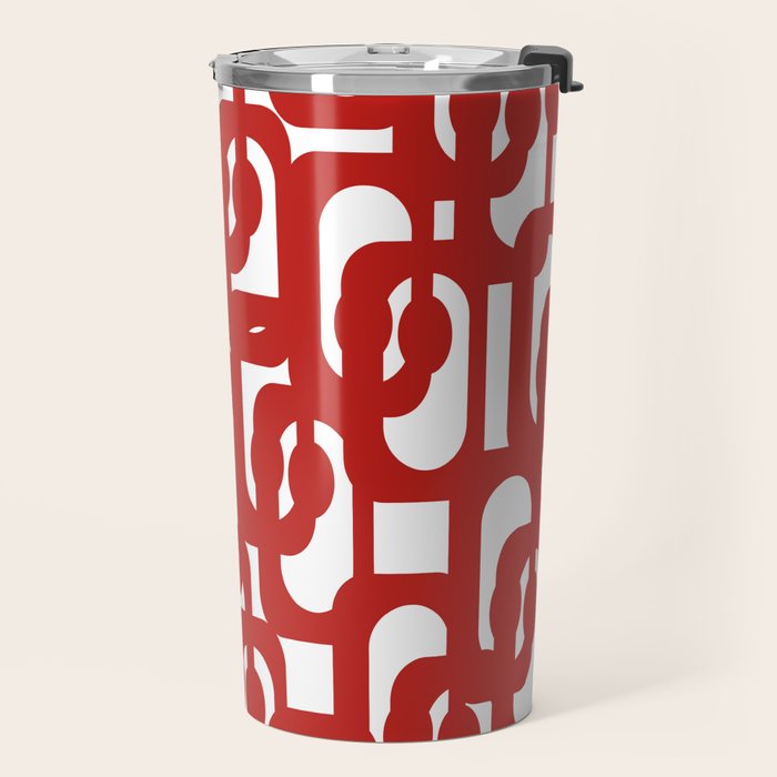 Mid Century Modern Contemporary Loop Pattern in Red and White Travel Mug Gallery Image 2