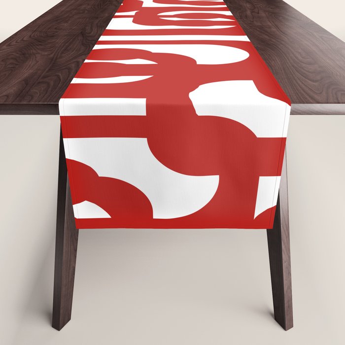 Mid Century Modern Contemporary Loop Pattern in Red and White Table Runner Gallery Image 1