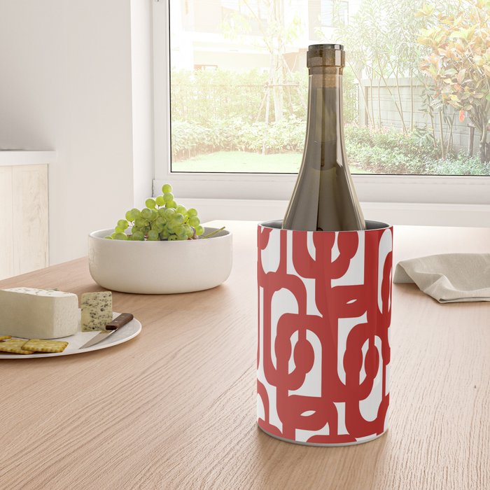 Mid Century Modern Contemporary Loop Pattern in Red and White Wine Chiller Gallery Image 4