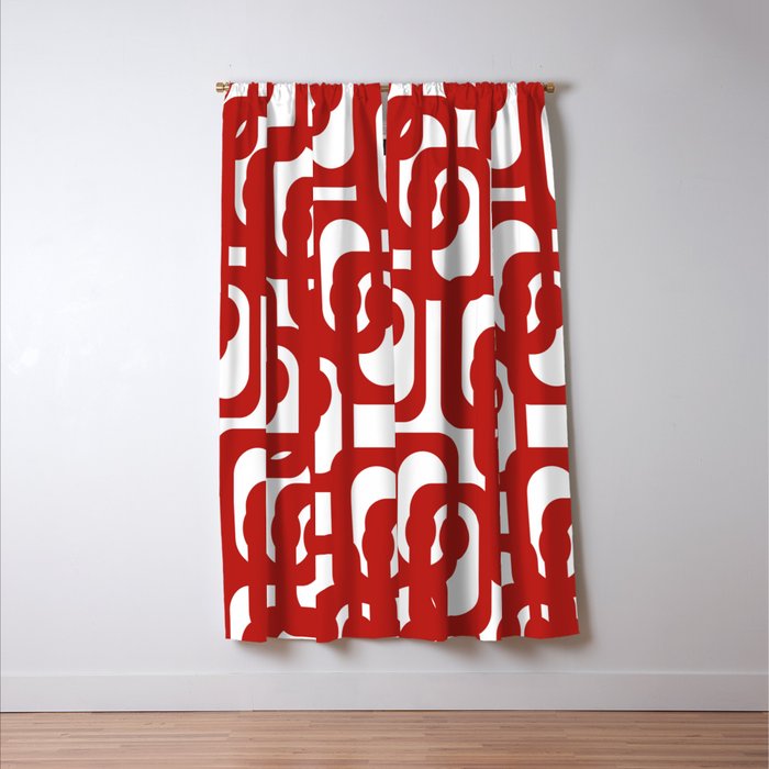 Mid Century Modern Contemporary Loop Pattern in Red and White Window Curtain Gallery Image 3