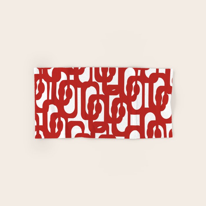 Mid Century Modern Contemporary Loop Pattern in Red and White Bath Towel Gallery Image 1