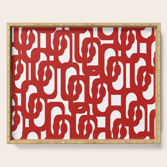 Mid Century Modern Contemporary Loop Pattern in Red and White Serving Tray Gallery Image 1