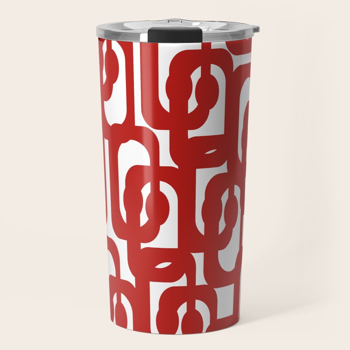 Mid Century Modern Contemporary Loop Pattern in Red and White Travel Mug Gallery Image 1