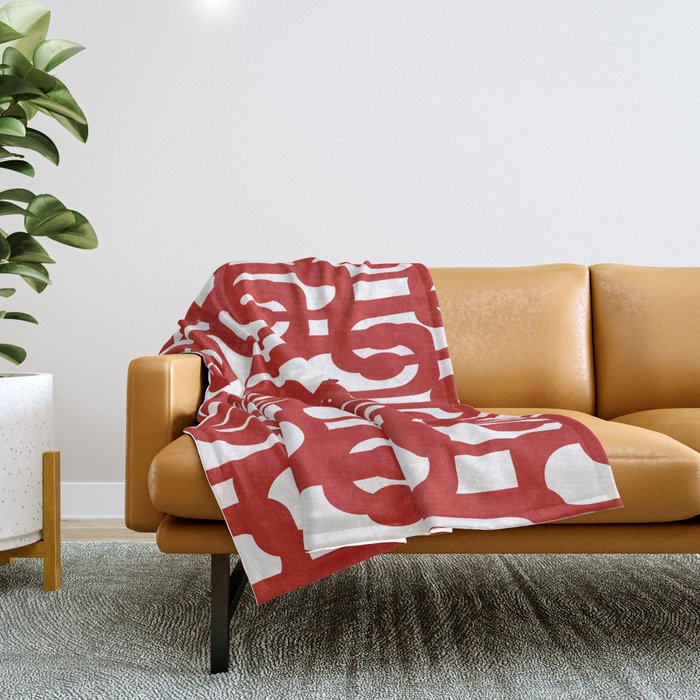 Mid Century Modern Contemporary Loop Pattern in Red and White Throw Blanket Gallery Image 1