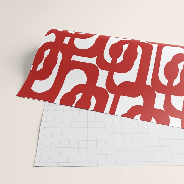 Mid Century Modern Contemporary Loop Pattern in Red and White Wrapping Paper Gallery Image 2