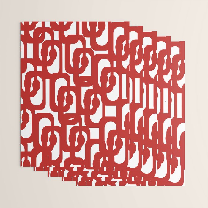 Mid Century Modern Contemporary Loop Pattern in Red and White Wrapping Paper Gallery Image 3