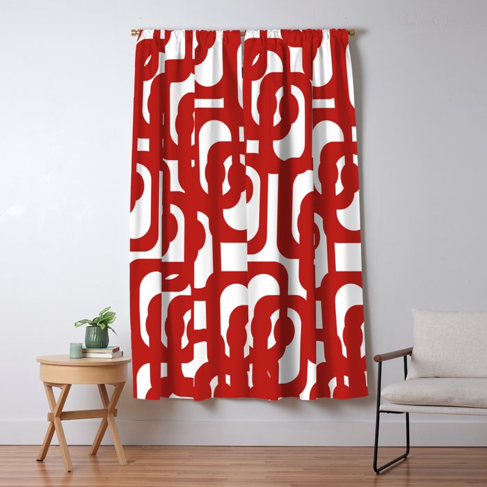 Mid Century Modern Contemporary Loop Pattern in Red and White Window Curtain Gallery Image 5