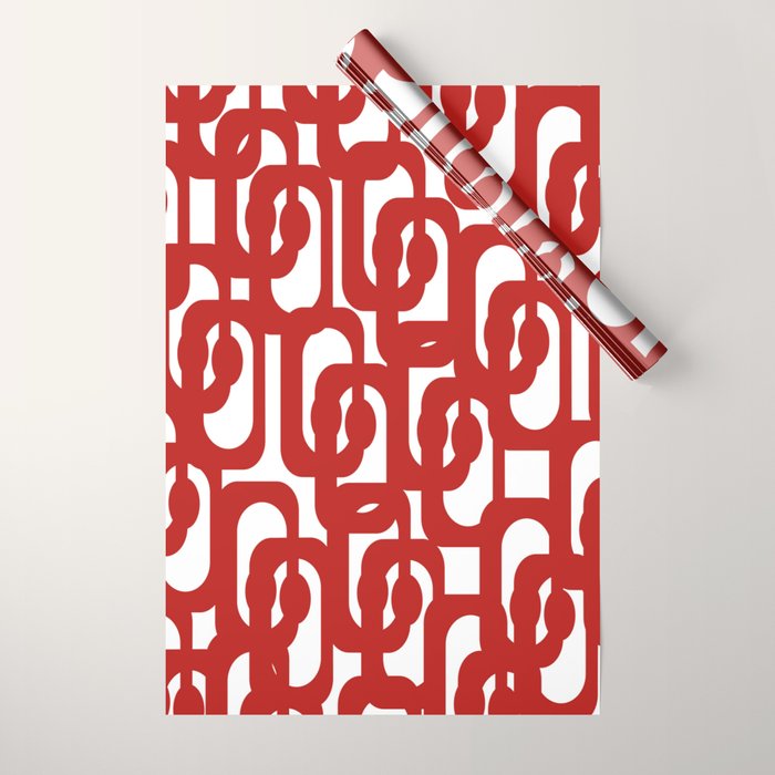 Mid Century Modern Contemporary Loop Pattern in Red and White Wrapping Paper Gallery Image 1