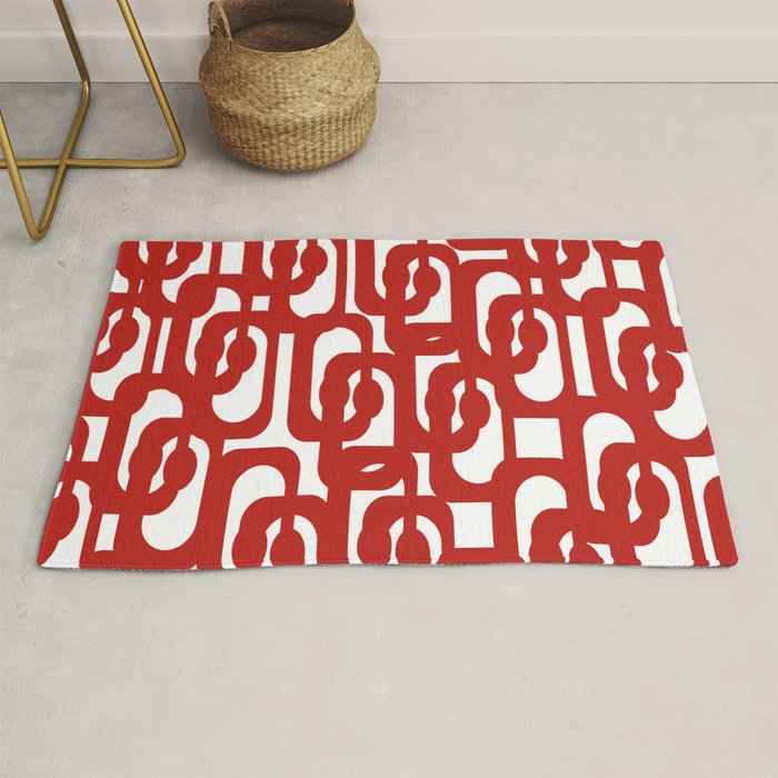 Mid Century Modern Contemporary Loop Pattern in Red and White Rug Gallery Image 1