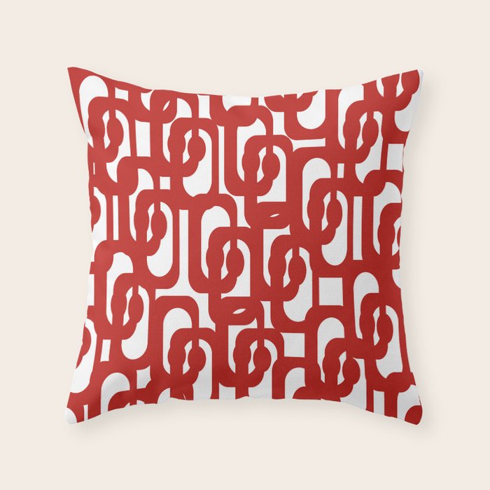 Mid Century Modern Contemporary Loop Pattern in Red and White Throw Pillow Gallery Image 6