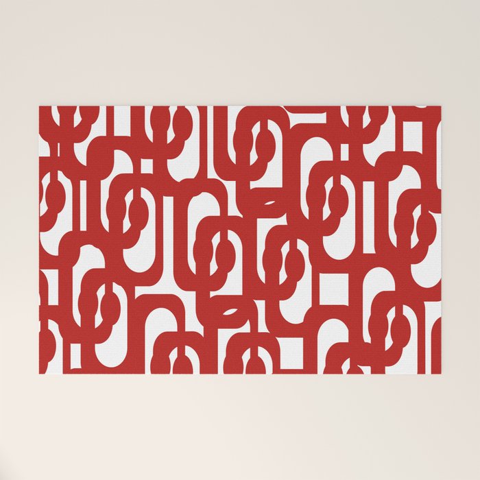 Mid Century Modern Contemporary Loop Pattern in Red and White Welcome Mat Gallery Image 1