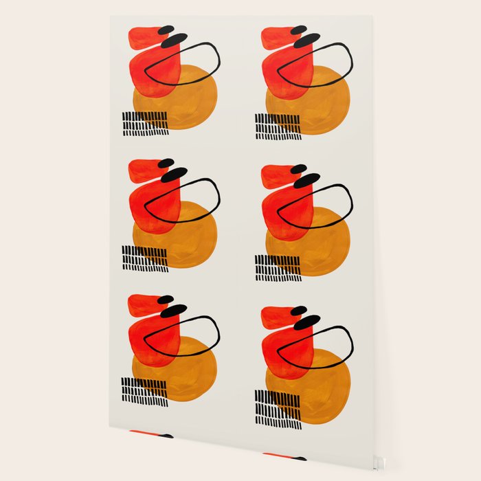 Mid Century Modern Abstract Vintage Pop Art Space Age Pattern Orange Yellow Black Orbit  Wallpaper Gallery Image 2