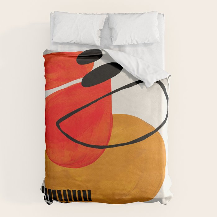 Mid Century Modern Abstract Vintage Pop Art Space Age Pattern Orange Yellow Black Orbit  Duvet Cover Gallery Image 6