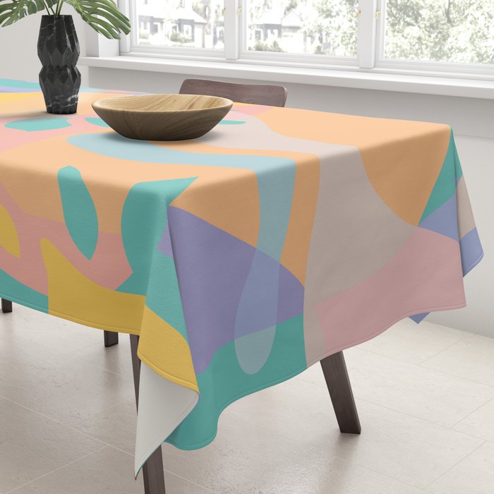 Lemons in Amalfi / Abstract shapes, Pink, Turquoise, Yellow, Lavender Tablecloth Gallery Image 3