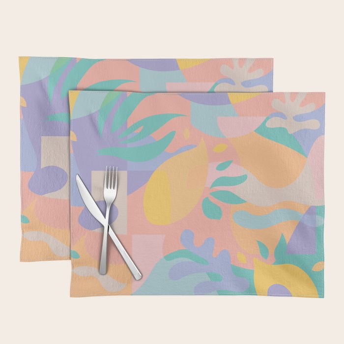 Lemons in Amalfi / Abstract shapes, Pink, Turquoise, Yellow, Lavender Placemat Gallery Image 1