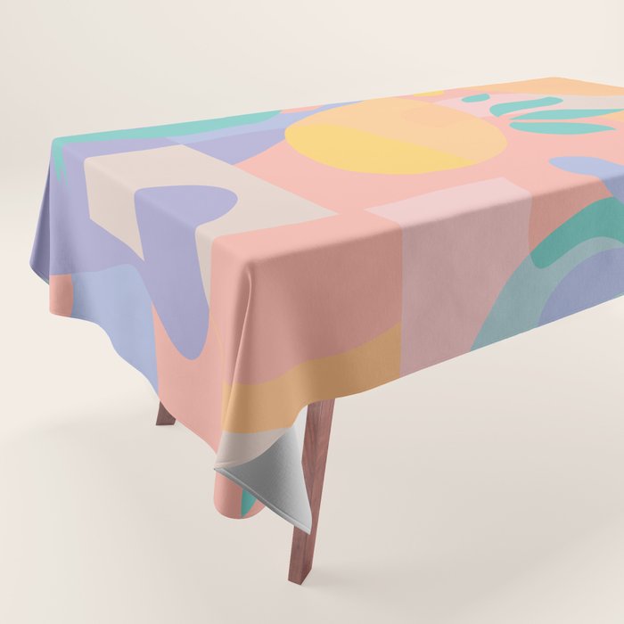 Lemons in Amalfi / Abstract shapes, Pink, Turquoise, Yellow, Lavender Tablecloth Gallery Image 1