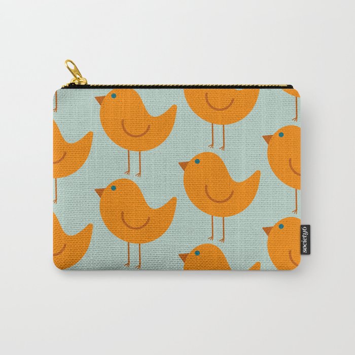 Birdies - Cute Bird Pattern in Orange, Rust, and Light Aqua Carry All Pouch Gallery Image 1