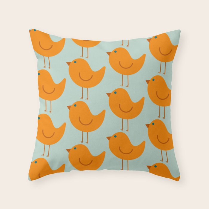 Birdies - Cute Bird Pattern in Orange, Rust, and Light Aqua Throw Pillow Gallery Image 6
