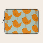 Birdies - Cute Bird Pattern in Orange, Rust, and Light Aqua Laptop Sleeve Gallery Image 1
