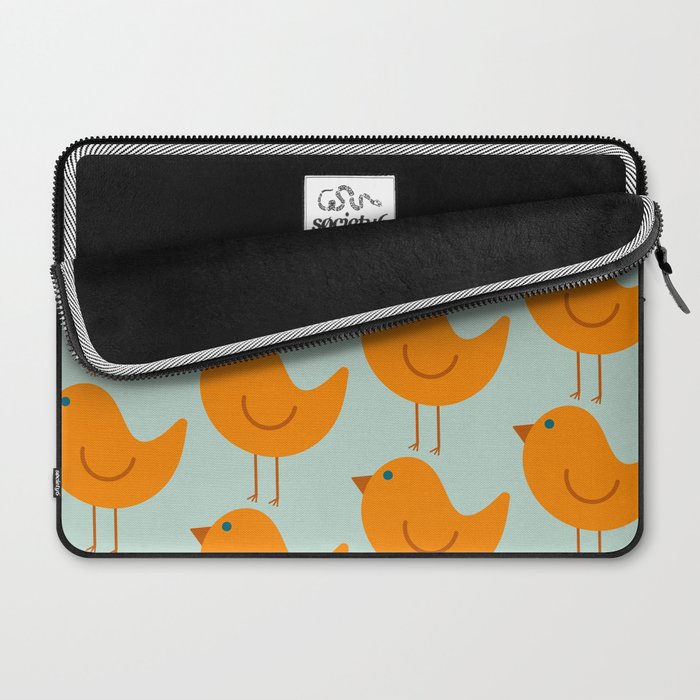 Birdies - Cute Bird Pattern in Orange, Rust, and Light Aqua Laptop Sleeve Gallery Image 2