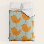 Birdies - Cute Bird Pattern in Orange, Rust, and Light Aqua Duvet Cover Gallery Image 6