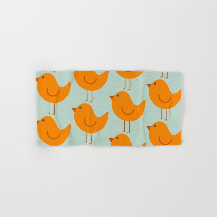 Birdies - Cute Bird Pattern in Orange, Rust, and Light Aqua Bath Towel Gallery Image 1