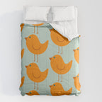Birdies - Cute Bird Pattern in Orange, Rust, and Light Aqua Comforter Gallery Image 6