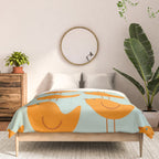 Birdies - Cute Bird Pattern in Orange, Rust, and Light Aqua Comforter Gallery Image 3