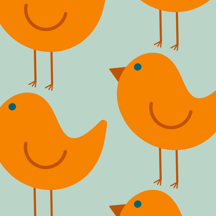 Birdies - Cute Bird Pattern in Orange, Rust, and Light Aqua Coffee Mug Gallery Image 2