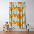 Birdies - Cute Bird Pattern in Orange, Rust, and Light Aqua Window Curtain Gallery Image 5