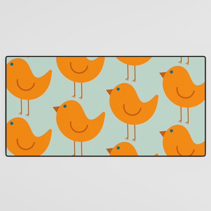 Birdies - Cute Bird Pattern in Orange, Rust, and Light Aqua Desk Mat Gallery Image 3