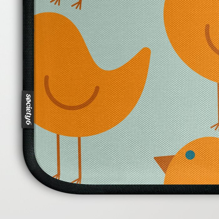 Birdies - Cute Bird Pattern in Orange, Rust, and Light Aqua Laptop Sleeve Gallery Image 3