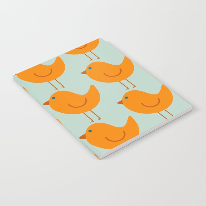 Birdies - Cute Bird Pattern in Orange, Rust, and Light Aqua Notebook Gallery Image 2