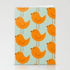 Birdies - Cute Bird Pattern in Orange, Rust, and Light Aqua Stationery Card Gallery Image 2