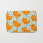 Birdies - Cute Bird Pattern in Orange, Rust, and Light Aqua Bath Mat Gallery Image 1