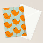 Birdies - Cute Bird Pattern in Orange, Rust, and Light Aqua Stationery Card Gallery Image 2