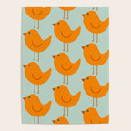 Birdies - Cute Bird Pattern in Orange, Rust, and Light Aqua Poster Gallery Image 4