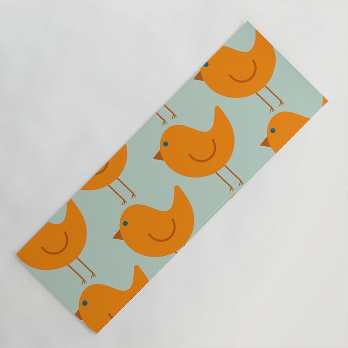 Birdies - Cute Bird Pattern in Orange, Rust, and Light Aqua Yoga Mat Gallery Image 1