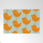 Birdies - Cute Bird Pattern in Orange, Rust, and Light Aqua Welcome Mat Gallery Image 1