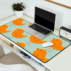 Birdies - Cute Bird Pattern in Orange, Rust, and Light Aqua Desk Mat Gallery Image 2