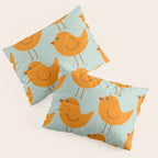 Birdies - Cute Bird Pattern in Orange, Rust, and Light Aqua Pillow Sham Gallery Image 3
