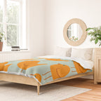 Birdies - Cute Bird Pattern in Orange, Rust, and Light Aqua Duvet Cover Gallery Image 2