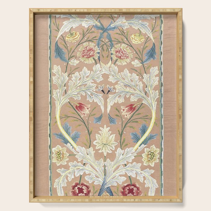 William Morris Antique Floral Embroidery Panel 1875 Serving Tray Gallery Image 1